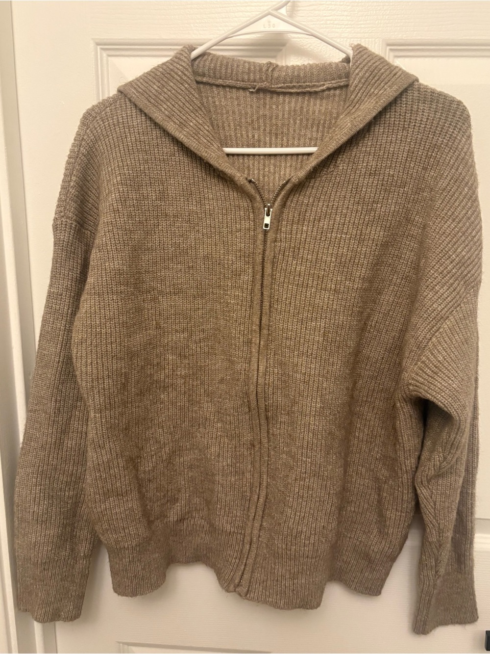 Women's Zip-Up Hooded Cardigan Sweater - Taupe